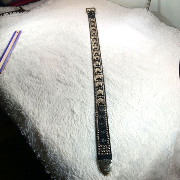 Studded Black Leather Belt with Silver Buckle Moto Bikercore Grunge S/M........ - Picture 13 of 15